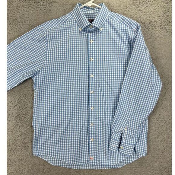 Vineyard Vines Murray Shirt Men Large Blue Checkered Classic Fit Shirt Button Up